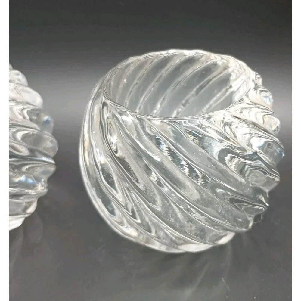 Vintage Crystal Swirl Votive Tealight Holders | Set of 2 | Heavy